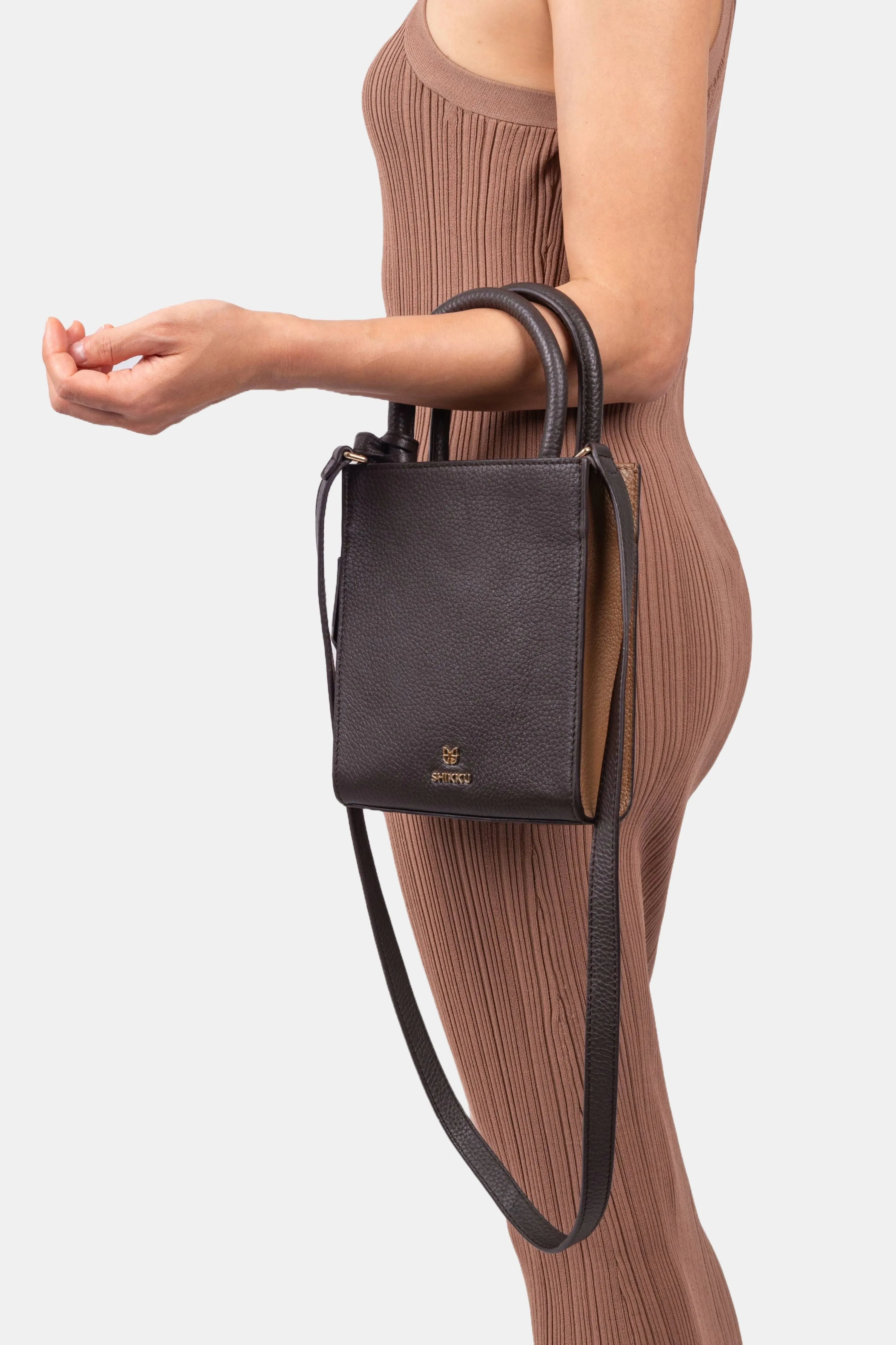 Mini Tote Leather Bag - Brown Cappuccino