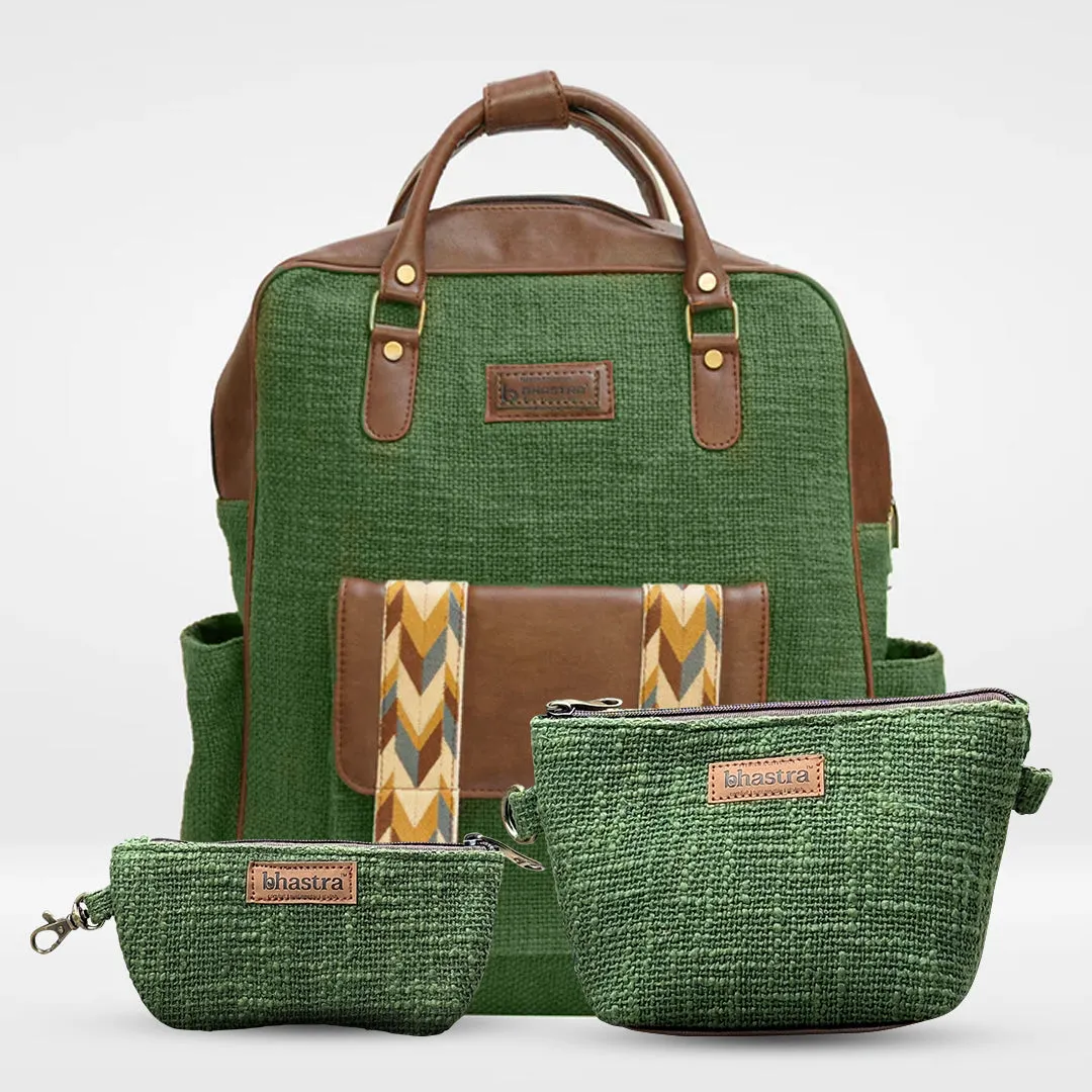 Olive Backpack combo(Includes backpack,vanity pouch and glass case)