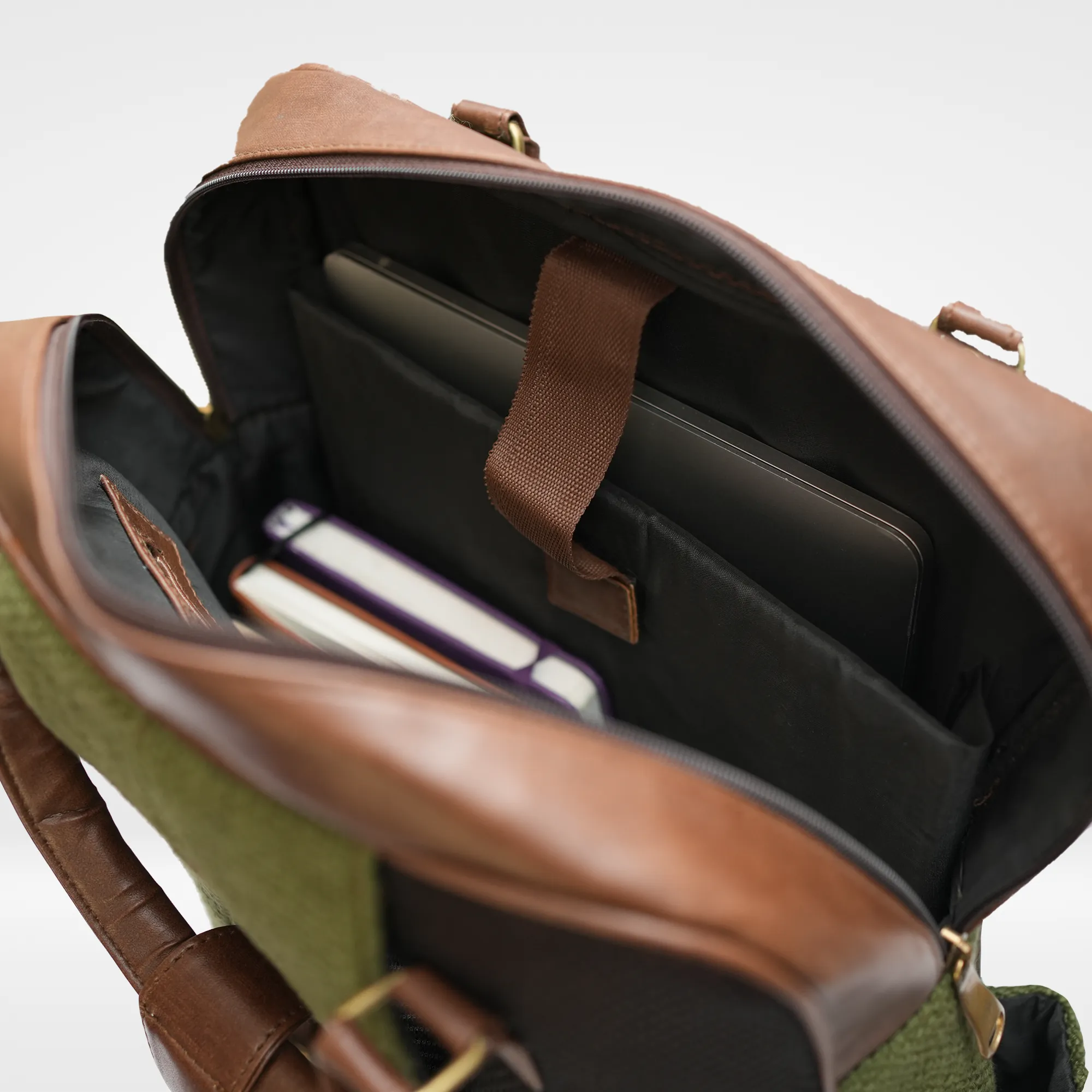 Olive Backpack combo(Includes backpack,vanity pouch and glass case)