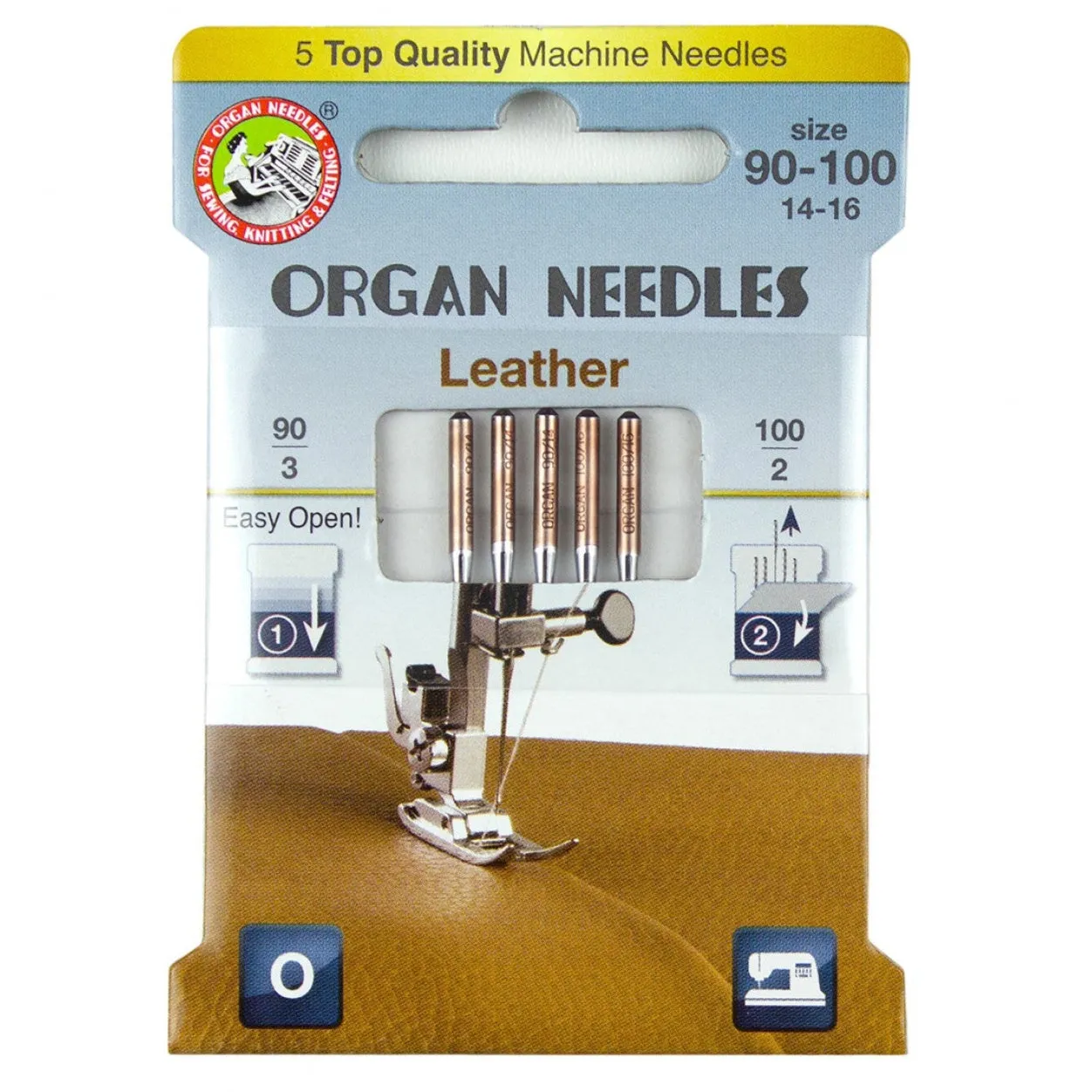 Organ Leather Needles 5pk 90/14 & 100/16
