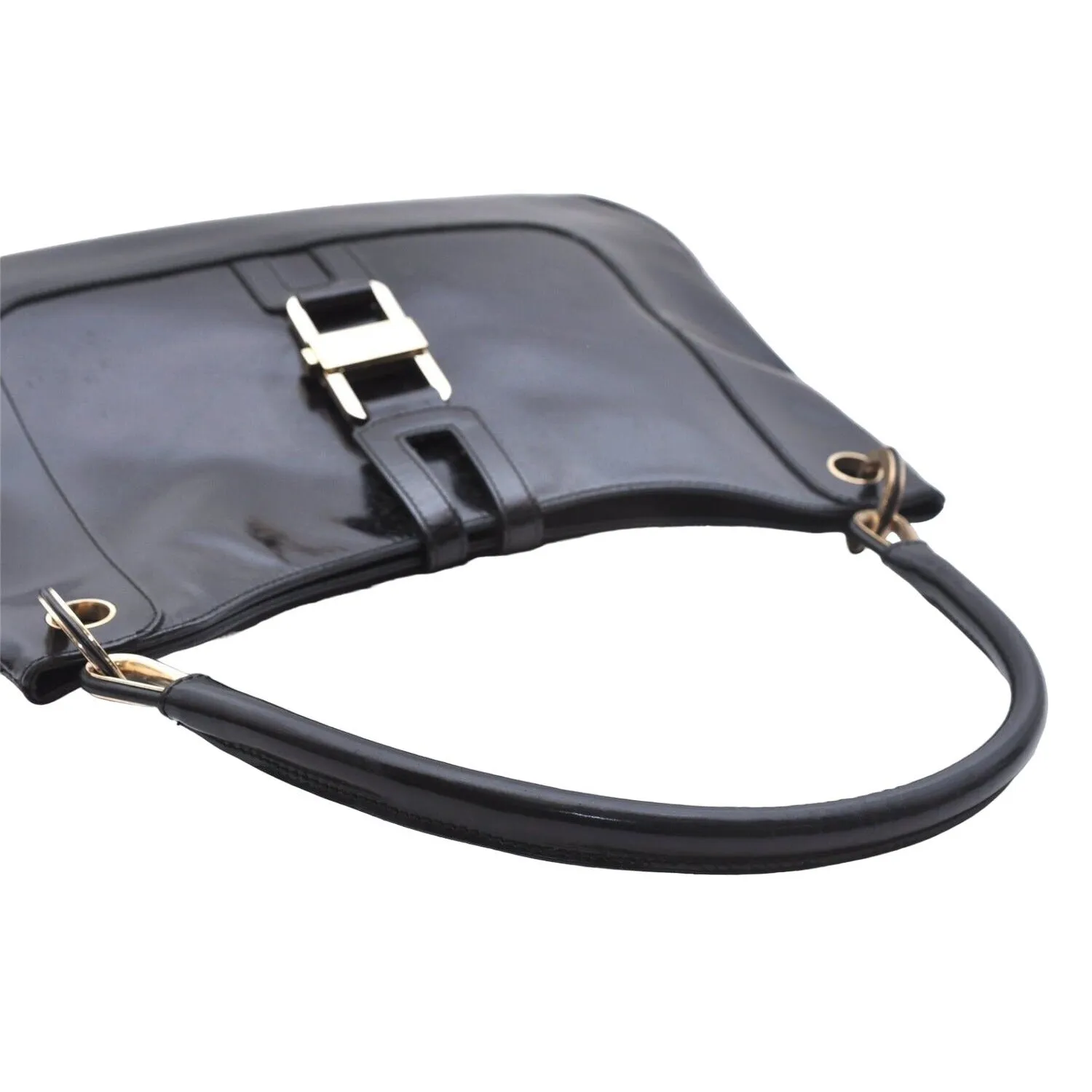 Vintage Tom Ford era black leather Jackie hobo with chrome accents