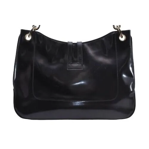 Vintage Tom Ford era black leather Jackie hobo with chrome accents