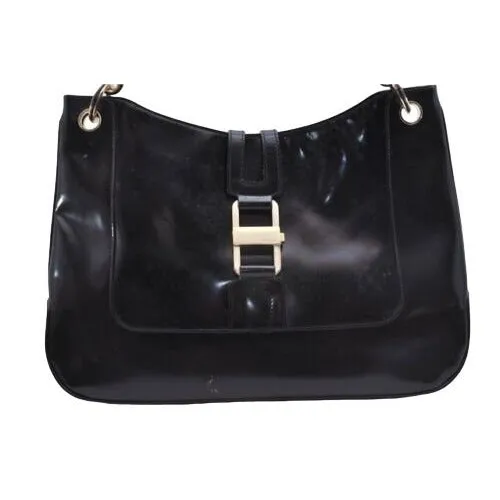 Vintage Tom Ford era black leather Jackie hobo with chrome accents