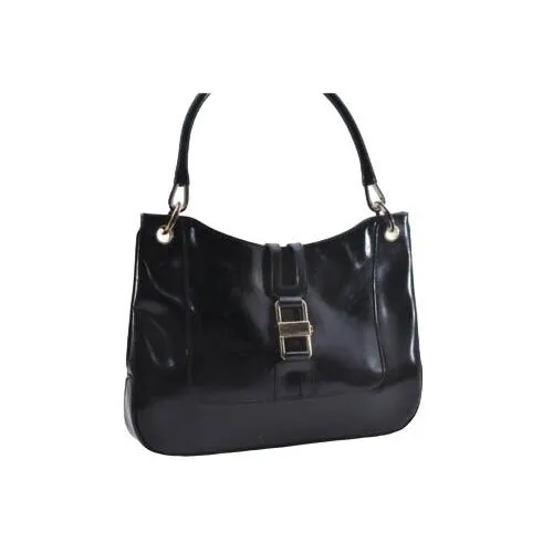Vintage Tom Ford era black leather Jackie hobo with chrome accents